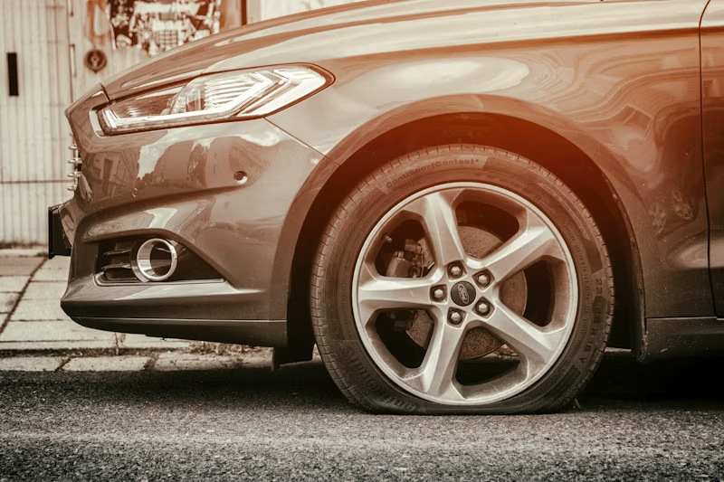A car with a flat tire.